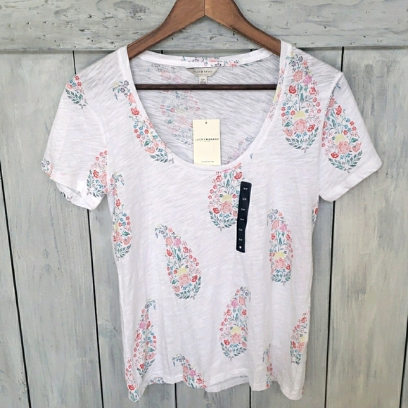 Lucky Brand Womens All Over Paisley Floral Tee Size Small NEW - Picture 6 of 10